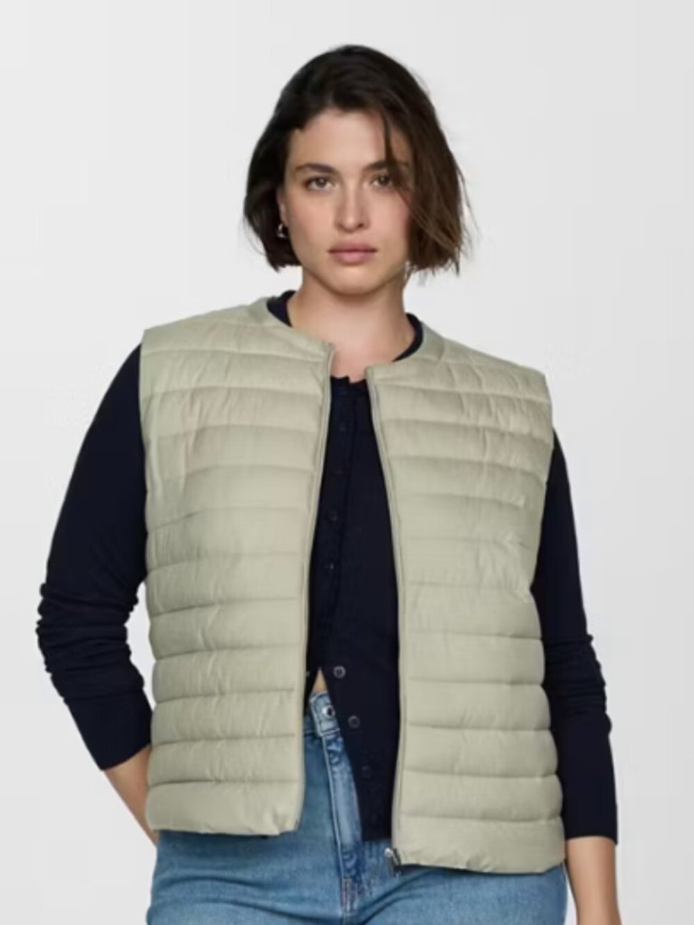 MANGO Quilted Gilet Vest Light Green/Gray